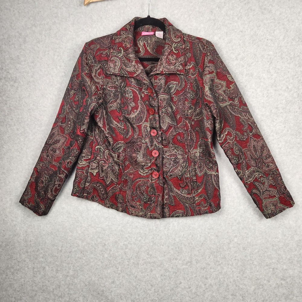 Pappagallo Jacket Womens Medium Paisley Floral Brocade Button‎ Up Blazer Vintage